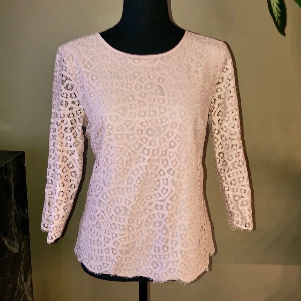 J. Crew Lace Blouse with 3/4 Sleeve